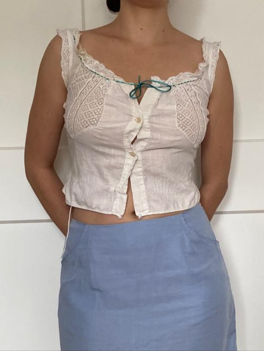Antique Edwardian Embroidered Camisole Corset Cover Blouse